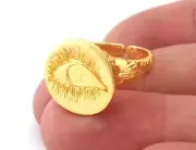 Eye Bark Textured Band Round Ring Adjustable Shiny Gold Plated brass 4857
