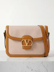 [Valentino Garavani] Valentino Garavani - 9to5 Leather-trimmed Canvas Shoulder Bag - Beige - One size One size Neutrals