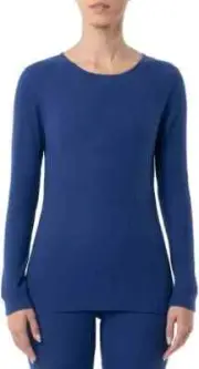 Fruit of the Loom Ladies Thermal Waffle Crew Top-Navy Blue-Large(12-14)-NWT