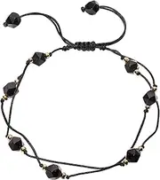 [Wizock] Simple 8mm Black Obsidian Layered Anklet Protection Crystals and Stones Faceted Beads Ankle Bracelets for Women Energy Meditation Beach Foot Jewelry