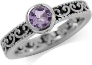 [Silvershake] Genuine Birthstone Gemstone 925 Sterling Silver Eternity Style Stackable Filigree Ring