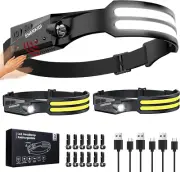3 Packs 2 LED Headlamp Rechargeable Headlamps Adults 7 Modes Head Light Sensor