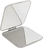 Compact Square Folding Mirror, 5.7 cm, Double-Sided, Silver