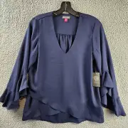 Vince Camuto Flutter Sleeve Crossover Top Women's XS Classic Navy Pullover