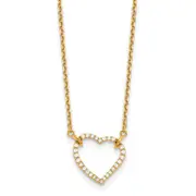 14K Yellow Gold Real Diamond Heart Pendant Necklace