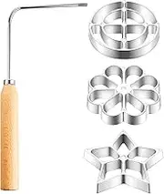 Fxvhojq 4Pcs Waffle Mould Set, Metal Rosette Cookie Bunuelos Tool with Wooden Handle, Star, Round and Flower Mould Waffle Maker Kitchen Accessories for Baking Cooking