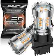 SEALIGHT 3157 3156 LED Bulbs Amber Yellow for Turn Signal Light, 3157a 3057 3457 4157 Super Bright LED Bulb with Projector Replacement for Blinker Side Marker Brake Tail Parking Lights Pack of 2