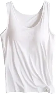 [Qeaghou] Womens Tank Tops with Built in Bras Padded Basic Solid Summer Casual Tops Yoga Athletic Stretch Comfort Camisole