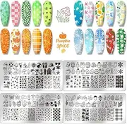 PH PandaHall 4pcs Season Nail Stamping Plate, Spring Summer Fall Winter Art Templates Nail Art Stencils Stainless Steel Image Plates Tool for Women Print Manicures Salon Design Supplies