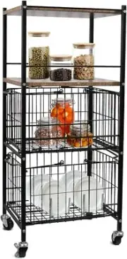 Storage Shelves Drawer Organizers Kitchen Metal 4Tier Rolling Utility Cart BlacK