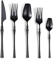 Lemeya 20-Piece Matte Black Silverware Set for 4,Modern 18/10 Stainless Steel Flatware Set,Unique Rustic Cutlery Utensils Set,Spoon and Fork Set for Home, Restaurant,Mirror Polished,Dishwasher Safe