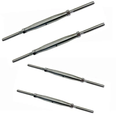 3/8" Thread Swage Stud & Stud Pipe Turnbuckle 3/16" Cable Stainless Steel 4 PC