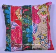 Indian Handmade Multicolor Cushion Cover Kantha Patchwork Pillow Case 16" Ethnic