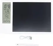 Electronic Desktop Calendar Rechargeable Writing Notepad with Digital Clock Date Time Display Drawing Pad Board Multi Functional Lightweight for Office Home Business (White)