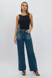 Denim Baggy Jeans Stud Detail - Size 16XL, Women's Straight Jean