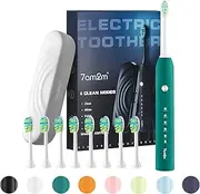 7AM2M Sonic Electric Toothbrush for Adults and Kids, with Travel Case & 8 Brush Heads, 5 Modes with 2 Minutes Build in Smart Timer, Roman Column Handle Design (Peacock Green)