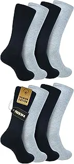 [Zaccai] Men's Crew Socks Casual Lightweight Cotton Socks (4 Pairs), 2 Black, 2 Grey, One Size
