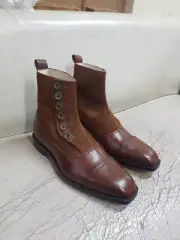 Trendy Handmade Brown Leather Brown Suede Smart Casual Ankle Button Boot