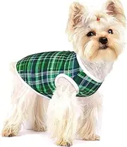 Blue and Green Scottish Tartan print Tshirts for Small Dogs Dog's Fashion Shirt Breathable Sleeveless Shirts for Small Dogs