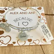 Alex and Ani BECAUSE I LOVE YOU SISTER Shiny Silver Bracelet with Card NWT