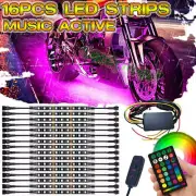 16pcs RGB Motorcycle LED Light Kit Music Control Neon Accent Underglow Strip