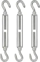 uxcell M8 Hook & Hook Turnbuckle, 3 Pcs Stainless Steel 304 Adjustable Wire Rope Tension Cable Railing Tensioner for Tightening Up Metal Cable Wire Hardware Kit
