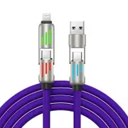 240W 4 in 1 Charging Cable For Apple Android Lightning Cable USB Type-C-Purple
