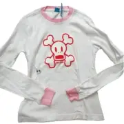 Vintage Paul Frank Long Sleeve Top, Womens, Skurvy, Pink & White, Size XS