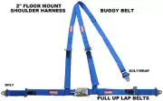 JEEP 3 POINT SEAT BELT HARNESS Y FLOOR MOUNT LATCH & LINK PULL UP BOLT IN BLUE