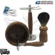 Full 5 Piece Men's Shaving & Grooming Set | DE Safety & Pure Brown Badger Brush