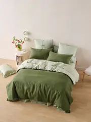 LINEN HOUSE NIMES DUET QUILT COVER SET - MOSS/WASABI