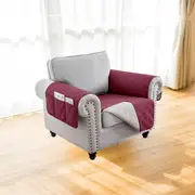 Recliner Sofa Cover Backless for 1/2/3 Seater with Pocket, Slipcovers Reversible Washable Elastic Adjustable Strap for home,Red