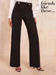 Friends Like These Black Smart Tab Button Wide Leg Trousers (AJ2656) | $81