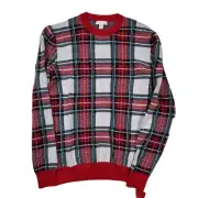 Charter Club Plaid Sweater Mens Small Cloud Combo Red Grey