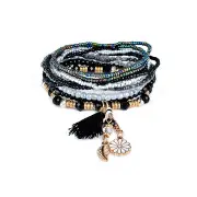 2PCS Bohemian Tassel Flower Leaf Pendant Multilayer Beads Bracelets for Women 05 COLOR