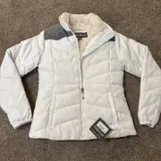 NWT Eddie Bauer Womens White Jacket Down Highland Snow Puffer Soft Shell Ski XS