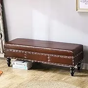 Ottoman Premium Faux Leather Padded Lift Top Storage Bench Footstool Shoes Changing Stool for Living Room Hallway Entryway-Brown 80x40x40cm(31x16x16inch)