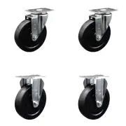 5 Inch Soft Rubber Wheel Swivel Top Plate Caster Set with 2 Rigid Service Caster