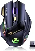 VEGCOO Wireless Gaming Mouse, Rechargeable Silent Wireless Mouse with 4800 DPI Adjustable,Double Click Key, Colorful RGB Lights, Computer Mice with Thumb Rest for PC/Mac Gamer (C26 Black)