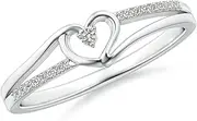 [Angara] Natural Round Diamond Split Shank Heart Promise Ring in Sterling Silver/14ct Solid Gold for Women | April Birthstone Jewellery for Her