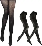 [Fiohiros] 2 Pairs Patterned Tights,Diamond Pattern Tights For Women,Rhombus Pattern Tights Patterned 40 D