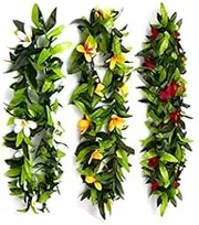 Luau Leis 3 pcs Artificial Flowers Tropical Hawaiian Lei Leaf Necklaces for Hula Costume and Beach Party