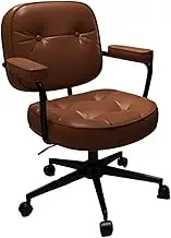 Ergonomic Office Chair Office Chair Comfortable PU Leather for Home Middle Back Office Chair Bedroom Lifting and Rotating Makeup Chair Desk Chair(Brown)