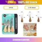 3PCS Stainless Steel Cheese Knives Cheese Butter Knife Fork Set w/ Wooden Handle
