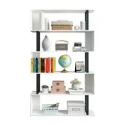 Bookshelf Display 5 Tier Shelf S Shape CD DVD Photo Storage Media Rack Plant Ornament Holder Metal Shelving Black Room