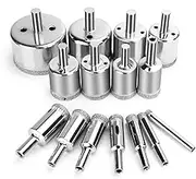 EZONEDEAL 6-50mm Diamond Cutter Hole Saw Drill Bit Tool Set, Glass Drill Bit Extractor Remover Tools for Drilling Holes in Glass, Bottles, Marble, Granite Stone, Tile Cutting, 16 Pcs