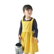 Catzon Girls Linen Cotton Apron Adjustable Bib for Cooking Painting-Yellow