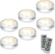 6 Pack Battery Operated Puck Lights Dimmable Remote Control Natural White 4000K