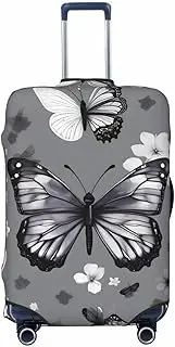 [CADREWY] Gray Teal Butterfly Print Travel Suitcase Cover Luggage Protector with Elastic Anti Scratch for Carry On, Black, Medium