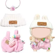 Doll Clothes for 17 cm Plush, Mini Plush Clothing Outfit, Clothing Accessories for 17 cm La-Bubu Dolls + White Line Hat + Strap Trousers, Clothing DIY Gifts